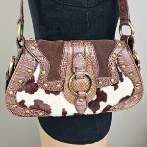 Tosca Blu Italian Leather & Pony Hair Cow Print Shoulder Bag